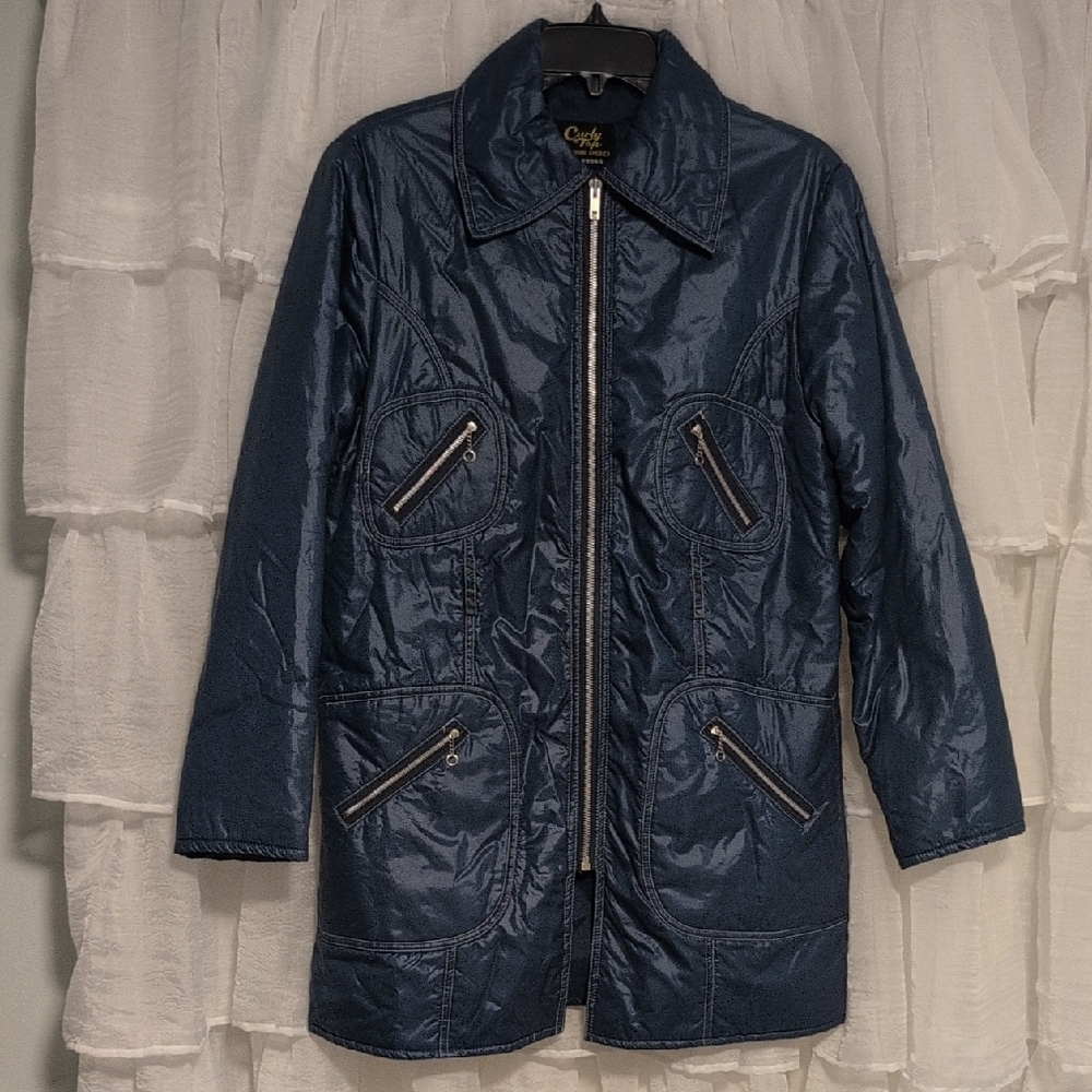 Vintage Authentic 1960s Coat Ski Puffer Blue Curly Top For Young America